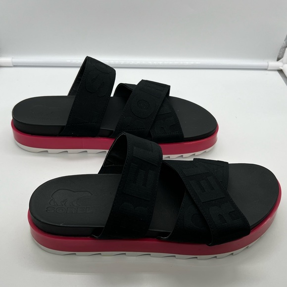 SOREL Roam Black Pink White Sport Slide Flatform Sandals sz 9 - Picture 4 of 11